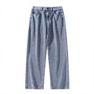 Jean cargo asymétrique en denim délavé pour homme, coupe droite ample, silhouette incurvée, noir, décontracté, automne - Product Image 4