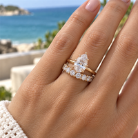 0,5-3 Karat Birnenförmiger Solitär Labor-Diamant Verlobungsring-Set mit Rundem Krappenfassung Ehering 10K/14K/18K Massivgold IGI-Zertifiziert