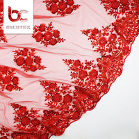 Mode main perlée paillettes broderie robe de mariée broderie dentelle tissu