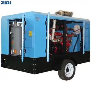 Mining Plant Used 425CFM Diesel Engine Suitable For Heavy Load Direct Driven 110KW 8BAR Portable Towable Type Screw Compressors