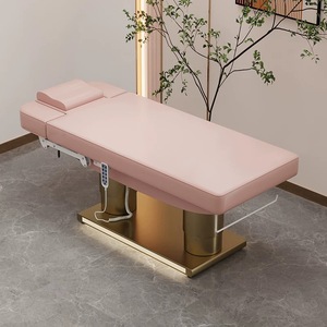 Cama Facial Eléctrica de 3 Motores de Diseño Europeo, Mesa de Masaje Portátil de Belleza, Base Ajustable de Acero Inoxidable Dorado - Product Image 4