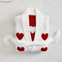 Peignoir en peluche personnalisé pour la Saint-Valentin Peignoir de luxe pour lune de miel Peignoirs moelleux Jacquard imprimé cœur sur toute la surface Peignoirs de bain pour femmes