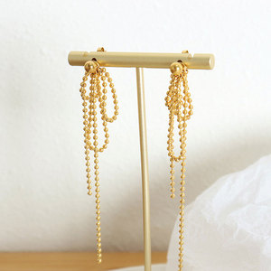 Fashion Wholesale <b>Fine</b> 14k 18k Gold Plated 316L Stainless Steel Bow Tassel Drop Dangle Gold <b>Earrings</b> for Women - Product Image 2