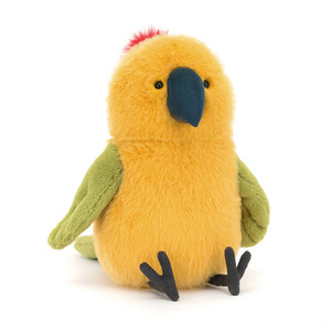 Peluche de perroquet JC, peluche douce jaune et verte avec crête rouge et yeux noirs, cadeau pour enfants, décoration de chambre d'enfant - Product Image 1