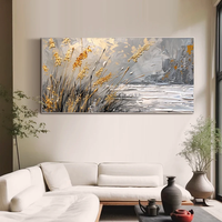 Peinture à l'huile minimaliste moderne or et gris, art mural tendance pour salon, style classique sur toile
