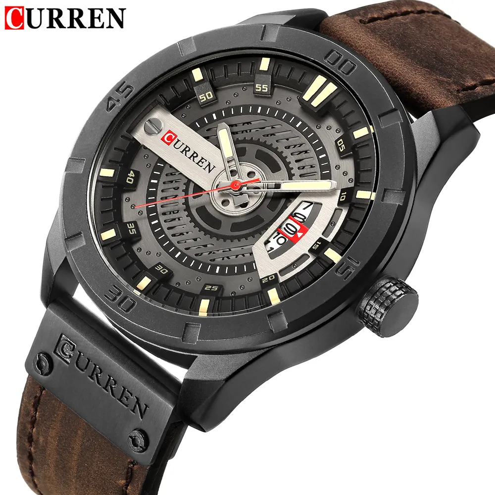 CURREN 8301トレンドブラックメンズクォーツ腕時計トイレPU革バンドWaterproof日付表示rohsビジネス腕時計デザインChina