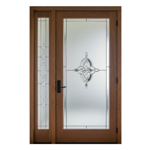 Puerta principal de entrada GA-28G Golden Aero de madera maciza con cristal tintado y panel lateral para villa - Product Image 3