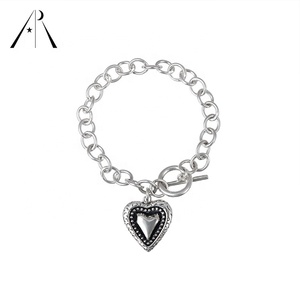 Cadena de Cruz Punk Retro para mujer, pulsera lisa de Plata de Ley 925, brazalete de corazón, joyería - Product Image 1
