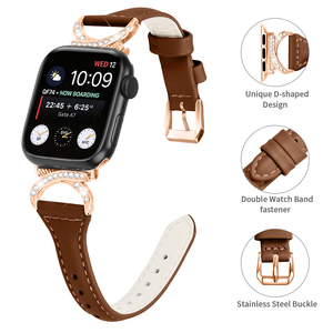 Pulsera de diamante de 45mm de cuero genuino para <span class=keywords><strong>Apple</strong></span> <span class=keywords><strong>Watch</strong></span> 7 <span class=keywords><strong>6</strong></span> 5 4 3 <span class=keywords><strong>SE</strong></span> correas de reloj inteligente de repuesto de moda - Product Image 3