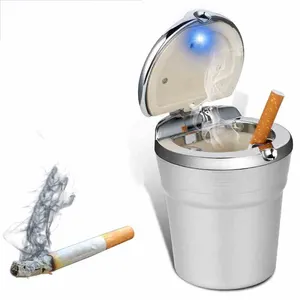 Asbak Rokok Plastik LED Terpasang Kendaraan Mobil Kualitas Tinggi Asbak Mobil Tanpa Asap dengan Tutup Anti Bau