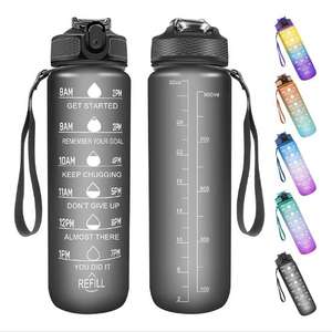 1.32 OZ BPA 무료 동기 부여 업스타일 피트니스 물병 1L 플립 탑 뚜껑 리필 스포츠 병 시간 마커와 아이들을위한 - Product Image 1