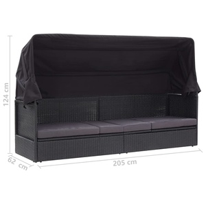 Patio exterior Jardín Poly <span class=keywords><strong>Rattan</strong></span> Mimbre Daybed con dosel Cortinas Sofá Chaise Patio <span class=keywords><strong>Rectangular</strong></span> Lounge Bed Poolside - Product Image 6