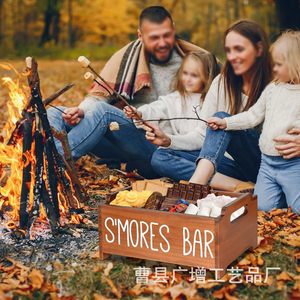 Solid Wood S'Mores Bar <b>Box</b> With Compartments Multi Functional Desktop <b>Storage</b> Organizer For Snacks Outdoor <b>Camping</b> Use - Product Image 1