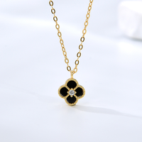 S925 Sterling Silber 18K Vergoldet ZIRKON Natürlicher Onyx Perlmutt Kleeblatt Ketten-Halskette Anlauffreier Luxus Damenschmuck