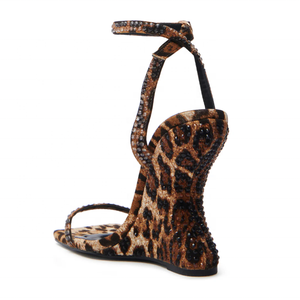 Nouvelles sandales compensées à bout carré, motif léopard, avec boucles et strass pour femme - Product Image 4