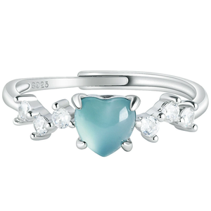 S925 silver set with natural A-grade jadeite blue water heart-shaped <b>ring</b>, icy-grade <b>jade</b>, women's style, adjustable design - Product Image 5