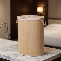 Panier à linge pliable triangulaire moderne en bambou et polyester avec couvercle, organiseur de vêtements peu encombrant, panier de rangement