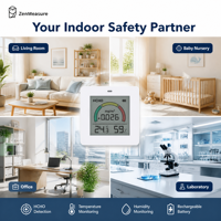 Medidor Digital de Formaldehído ZenMeasure, Detector de Formaldehído, Pantalla de Temperatura y Humedad, Material ABS, 1 Año de Garantía para Apartamentos