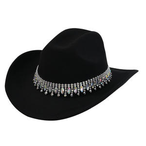 Chapeaux de cowboy élégants à rayures européennes et américaines pour hommes et femmes, avec des glands uniques de style <span class=keywords><strong>jazz</strong></span>, des pierres précieuses et des accessoires en strass, pour l'hiver - Product Image 5