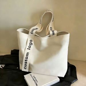 Custom Simple Casual <b>Large</b> Capacity Beige Black Cotton Canvas Shoulder <b>Gift</b> Tote Shopping <b>Bag</b> with Handle Printing Logo - Product Image 1