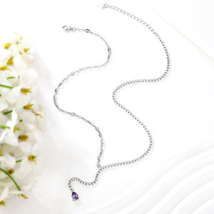 925 שרשרת טניס כסף זירקוניה כסף עם אבן חן סגולה, שרשרת טופר עבור נשים לחתונה או מתנה - Product Image 3