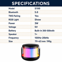 Mini haut-parleur portable en acrylique transparent avec lumière LED RGB TWS, 500 mAh, 3 W, pour bureau, extérieur, maison