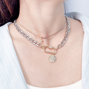 <span class=keywords><strong>Collar</strong></span> con abalorio, joyería coreana, cadena de doble capa, colgante de diamante de cristal, mosquetón, <span class=keywords><strong>Collar</strong></span> chapado en oro para mujer - Product Image 5