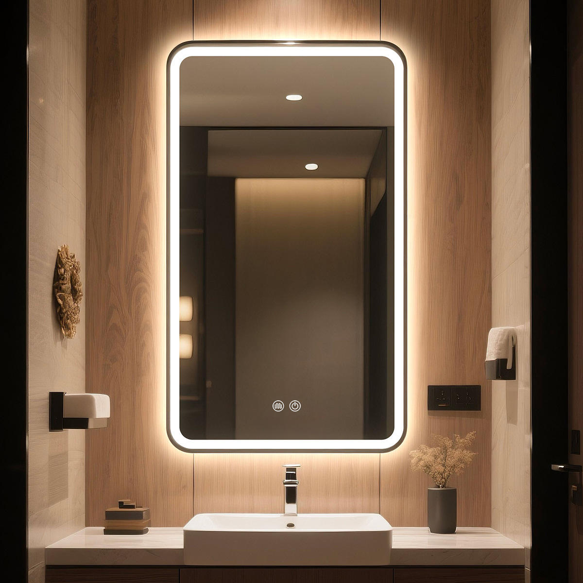 【High-end Black】Vertical Hanging - Dual Touch + White Light + Defogging (Touch Switch + Stepless Dimming + Copper-Free Silver Mirror)