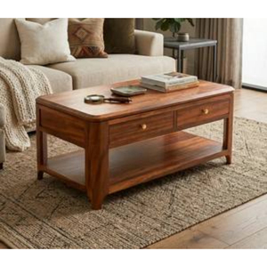 Mesa de centro de madera con cajones de almacenamiento y estante, muebles tradicionales para sala de estar, diseño moderno, tablero de madera maciza - Product Image 3