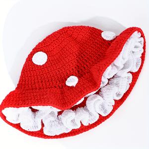 MADESHINE hecho a mano Ruffle Knit Beanie con volantes pescador Anime inspirado mujeres <span class=keywords><strong>Amanita</strong></span> Crochet Mushroom Cap Hat - Product Image 5
