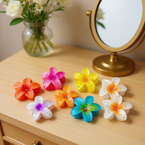 Fermaglio per capelli a forma di fiore d'uovo da 8 cm in plastica con strass, accessorio per capelli colorato e alla moda per donna - Product Image 1