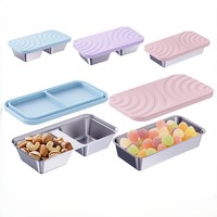 Boîte à lunch bento en acier inoxydable 304 de qualité alimentaire avec couvercle en silicone, compartiments divisés étanches pour la préparation des repas, sans BPA