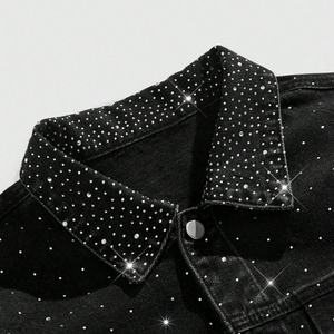 Streetwear VintageWashed Faded Distressed Casual <b>Jacket</b> Custom <b>Rhinestone</b> All Over Print Winter Button Pocket Men's Denim <b>Jacket</b> - Product Image 3