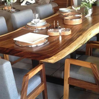 Table rectangulaire de luxe en noyer, en forme naturelle, bord en bois, pour restaurant