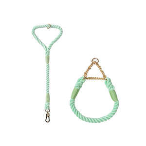 Corde en coton à motif solide de luxe et laisses de marche pour chiens en acier ensembles de colliers pour animaux de compagnie - Product Image 6