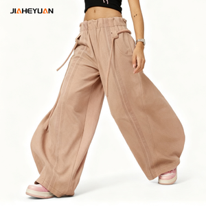 Pantalons de survêtement pour femmes en gros, personnalisés, lourds, style streetwear, avec cordon de serrage, amples, tendance, taille cintrée, jambes larges - Product Image 2