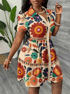 Mini abito Casual con stampa leopardata in tutto il modello in vita naturale tessuto digitale semplice stile Sexy per l'estate - Product Image 5