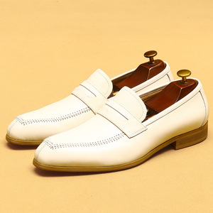Chaussures pour hommes en cuir véritable, style business décontracté, chaussures de mariage en cuir blanc - Product Image 3