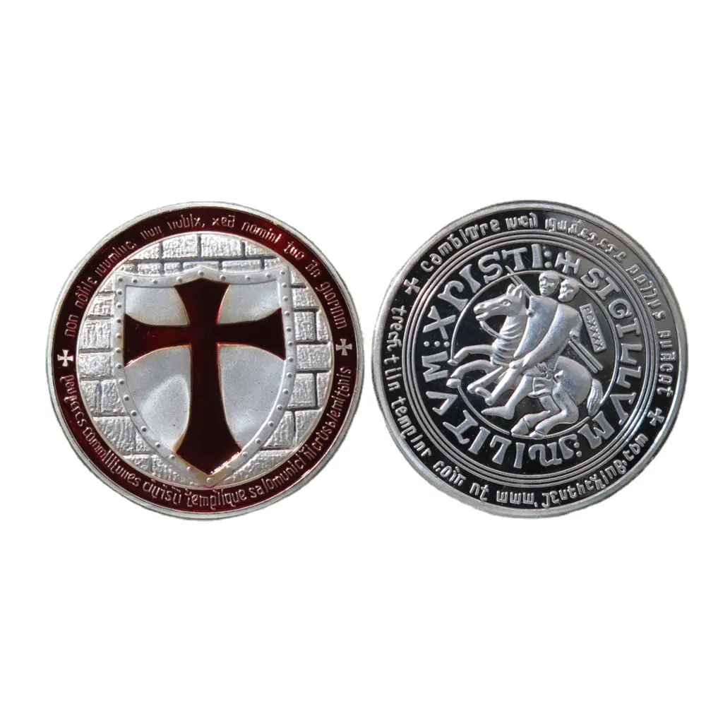 Pièce de monnaie en laiton plaqué argent, 1 Oz, croix de chevalier, Templar, ronde, matrice plaquée argent, pièces américaines