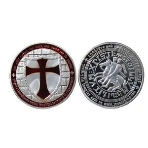 판매 1 Oz 실버 도금 황동 크로스 기사 Templar 라운드 동전 다이 스탬프 실버 도금 황동 미국 동전