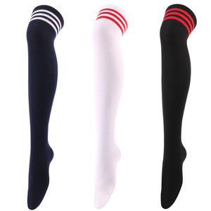 Chaussettes élastiques antidérapantes à trois bandes au-dessus du genou, multicolores, couleur unie, style académie, cosplay, usage quotidien, bas longs jusqu'aux cuisses - Product Image 2