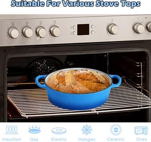 Olla Holandesa Ovalada TeamFar de Hierro Fundido Esmaltado y Cerámica con Tapa de Acero Inoxidable de 5qt para Hornear/Poner a Estufar/Asar/Freír, Multiusos - Product Image 5