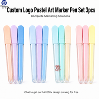 Ensemble de 3 marqueurs artistiques pastel personnalisables avec logo, corps transparent, couleurs douces et rêveuses, surligneurs promotionnels