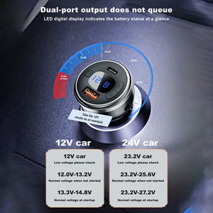 Chargeur rapide pour <span class=keywords><strong>voiture</strong></span> PD 3.0 43W 3 ports USB Affichage numérique Émetteur FM 12-24V Matériel ignifuge - Product Image 3