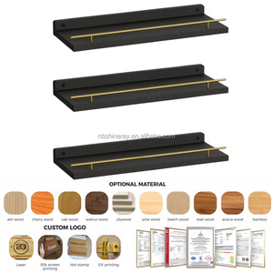Prateleiras de Madeira em Forma de L com <span class=keywords><strong>3</strong></span> Níveis Multifuncionais Removíveis com Guarda-Corpo de Metal Decoração de Parede Prateleiras de Armazenamento Flutuantes <span class=keywords><strong>para</strong></span> Banheiro - Product Image 2