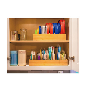 Organisateur d'armoires de cuisine pour couvercles de conteneurs de stockage des aliments, avec séparateurs réglables, <span class=keywords><strong>tiroir</strong></span> en bambou - Product Image 3