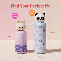 Bouteille d'eau isotherme Everich à double paroi en acier inoxydable avec couvercle en silicone amovible en forme d'animal et paille souple pour enfants