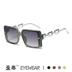 Yingtai Eyewear <b>Large</b> <b>Frame</b> Chain Temple Sunglasses UV400 PC Unisex - Product Image 3