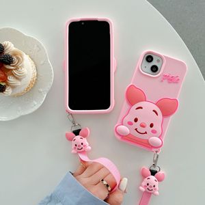 Funda de teléfono de silicona líquida original para chicas, diseño de cerdito rosa, suave, para realme <span class=keywords><strong>5</strong></span> pro con cadena - Product Image 4