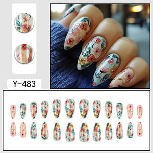 24 <span class=keywords><strong>Uñas</strong></span> Postizas de Alta Calidad con Diseño de Cobertura Completa, Patrón Clásico de <span class=keywords><strong>Flores</strong></span> en <span class=keywords><strong>Acuarela</strong></span>, Fabricante Mayorista - Product Image 6